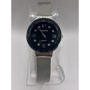 Peck & Peck Women's Quartz Watch Black Dial Mesh Metal Band- New Battery
